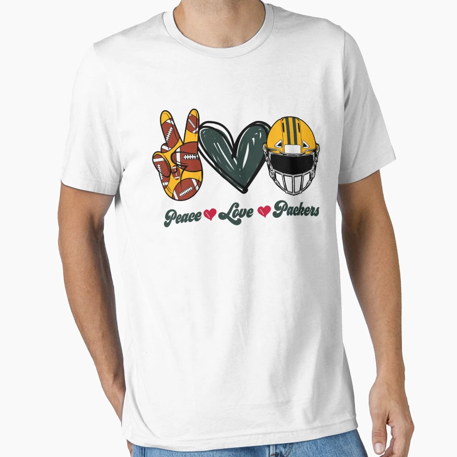 Peace Love Packers Football Team T-Shirt - Fun Novelty Design for Adults - T-Shirt, Sweatshirt, Hoodie