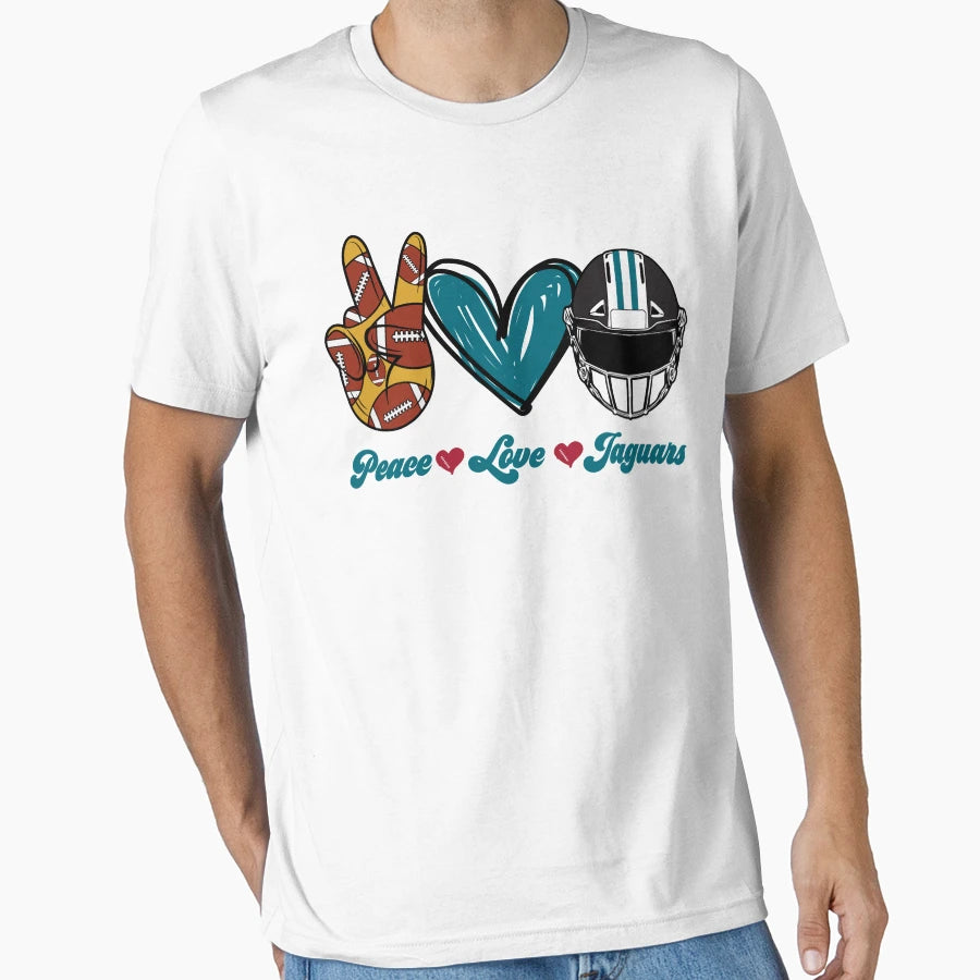 Peace Love Jaguars Football Team T-Shirt - Graphic Print Unisex - T-Shirt, Sweatshirt, Hoodie