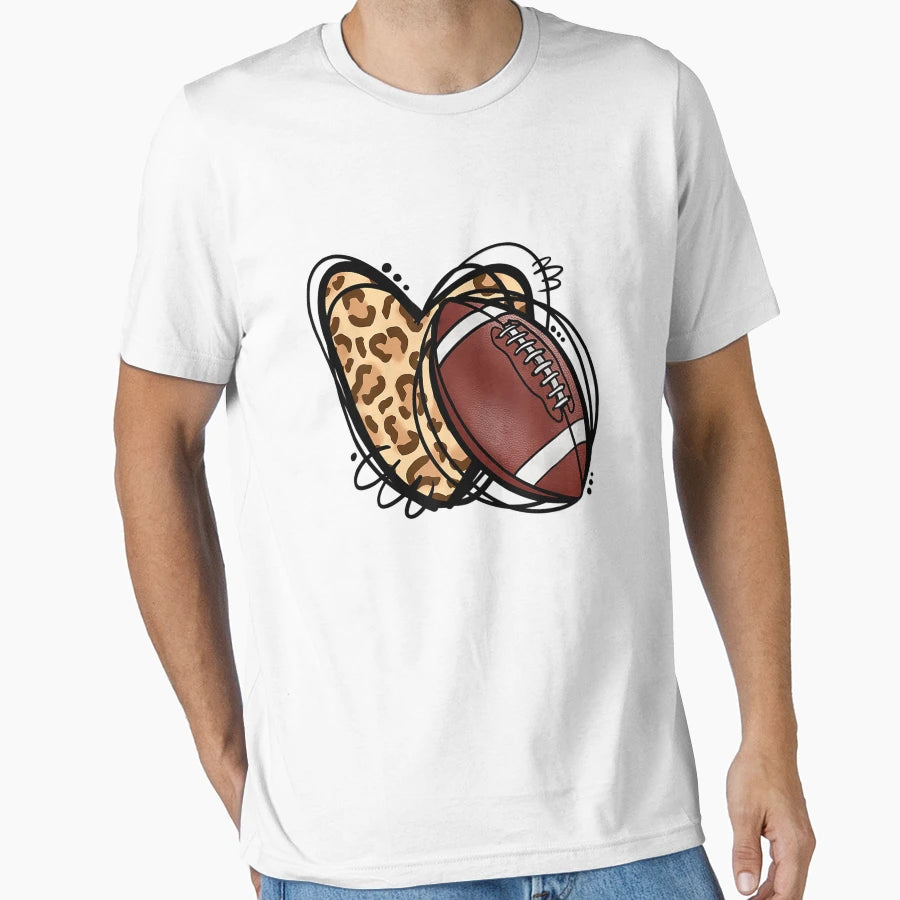 Leopard Football Love Heart Football T-Shirt - Minimalist Print Unisex - T-Shirt, Sweatshirt, Hoodie
