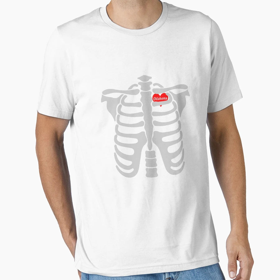 Oklahoma Heart Skeletons Halloween T-Shirt - Aesthetic Graphic for Adults - T-Shirt, Sweatshirt, Hoodie