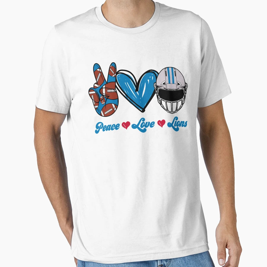 Peace Love Lions Football Team T-Shirt - Unique Graphic for Adults - T-Shirt, Sweatshirt, Hoodie