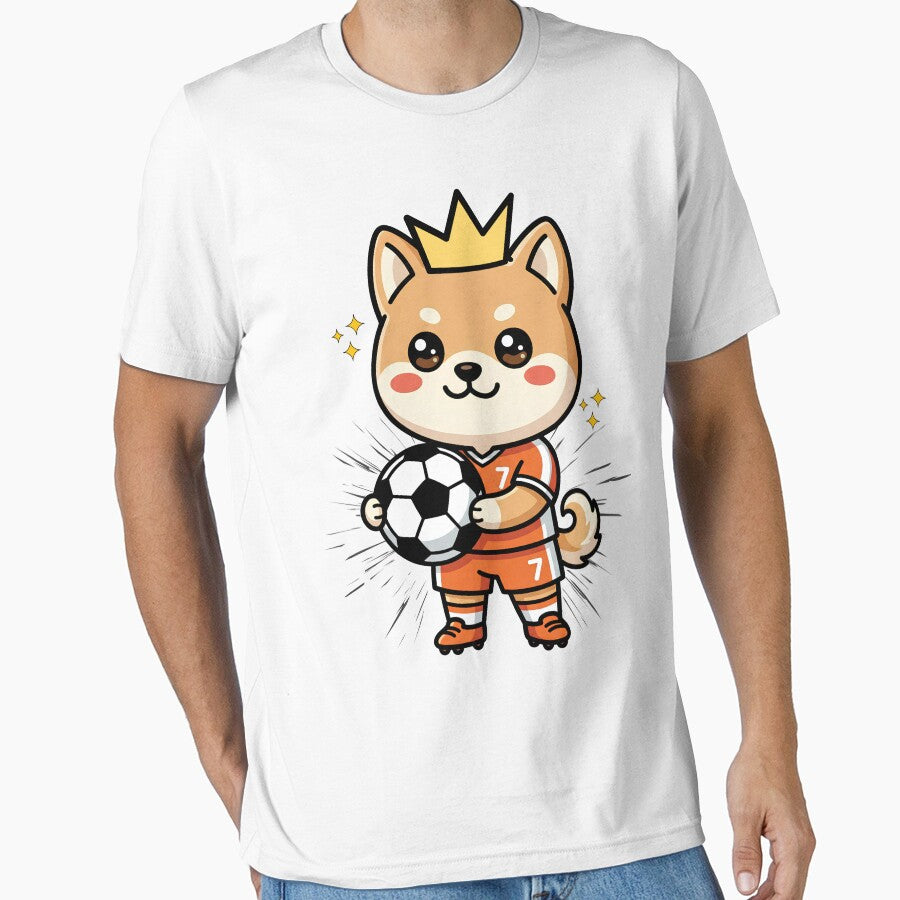 Cute Shiba Inu Soccer Player Cartoon with Crown by - Adult & Kids T-Shirts, Sweatshirts & Hoodies apparel design preview 1