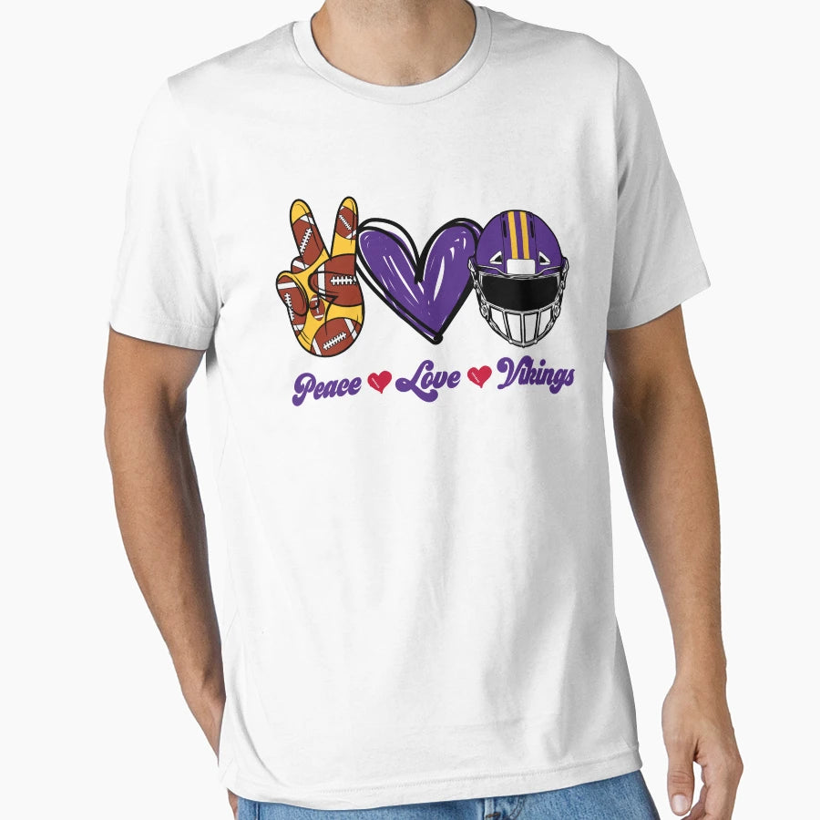 Peace Love Vikings Football Team T-Shirt - Graphic Print for Adults - T-Shirt, Sweatshirt, Hoodie