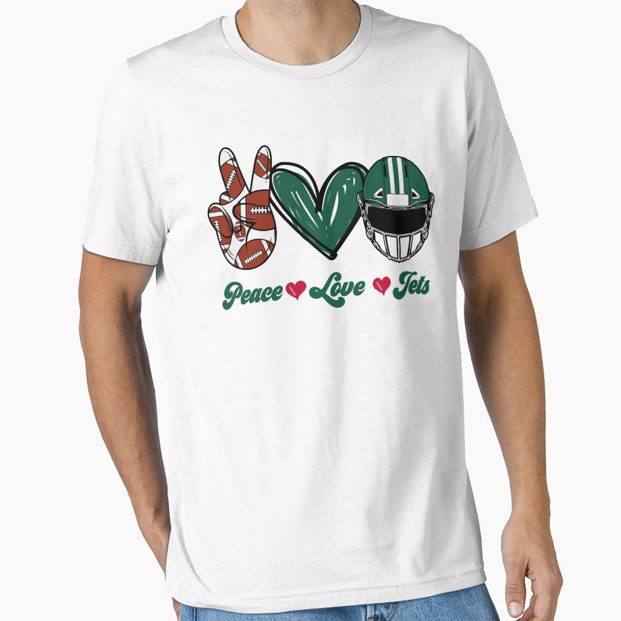 Peace Love Jets Football Team T-Shirt - Aesthetic Graphic for Adults - T-Shirt, Sweatshirt, Hoodie