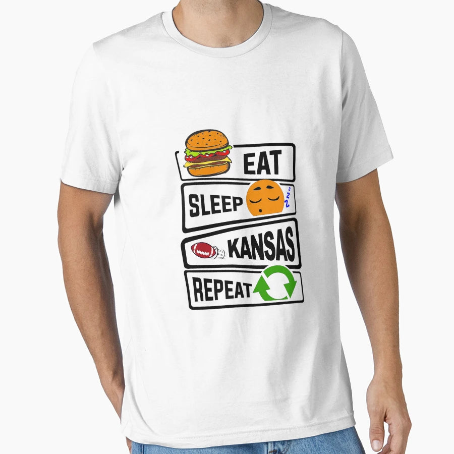 Eat Sleep Kansas Repeat Illustration Rugby T-Shirt - Graphic Print Unisex - T-Shirt, Sweatshirt, Hoodie