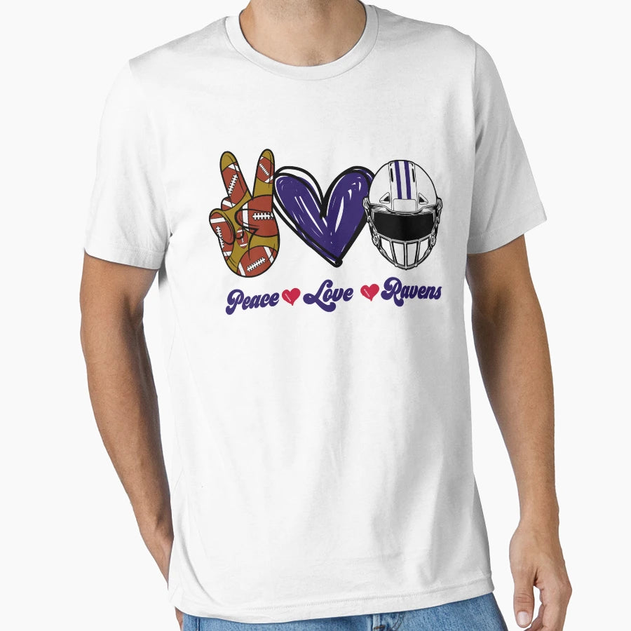 Peace Love Ravens Football Team T-Shirt - Fun Novelty Design Men Women - T-Shirt, Sweatshirt, Hoodie