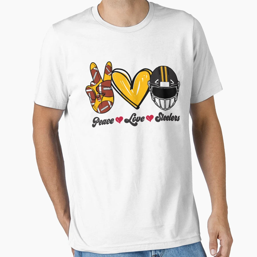 Peace Love Steelers Football Team T-Shirt - Unique Graphic for Adults - T-Shirt, Sweatshirt, Hoodie
