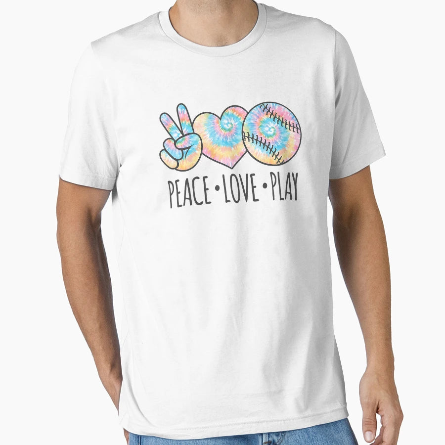 Peace Love Play Tie Dye Softball Teen T-Shirt - Custom Art Print Unisex - T-Shirt, Sweatshirt, Hoodie