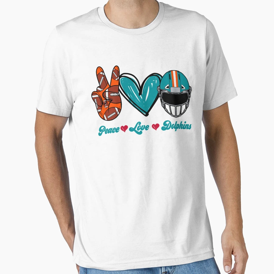 Peace Love Dolphins Football Team T-Shirt - Unique Graphic Unisex - T-Shirt, Sweatshirt, Hoodie