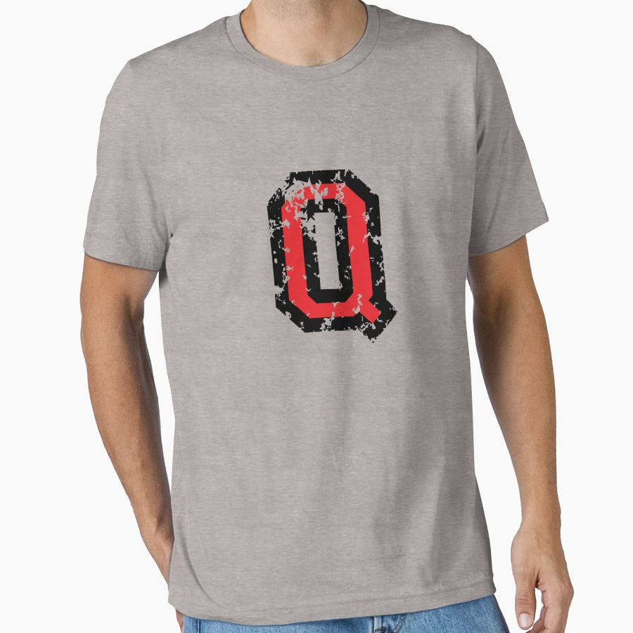 Letter Q Distressed Two Color Black Red T-Shirt - Graphic Print for Adults - T-Shirt, Sweatshirt, Hoodie