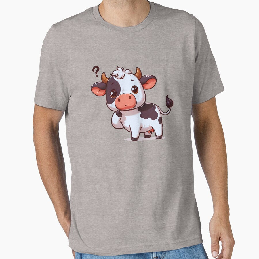Wondering Whiskers: The Cute Cow Contemplates on - Adult & Kids T-Shirts, Sweatshirts & Hoodies apparel design preview 1