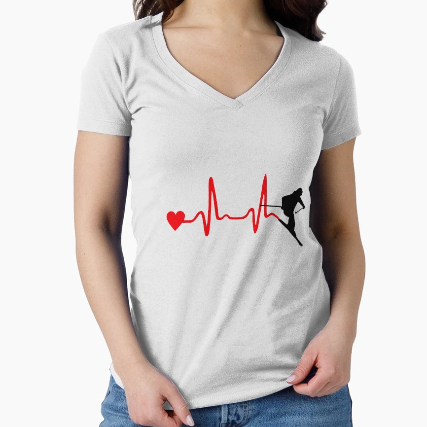 Skiing Heartbeat T-Shirt - Fun Novelty Design Unisex - T-Shirt, Sweatshirt, Hoodie