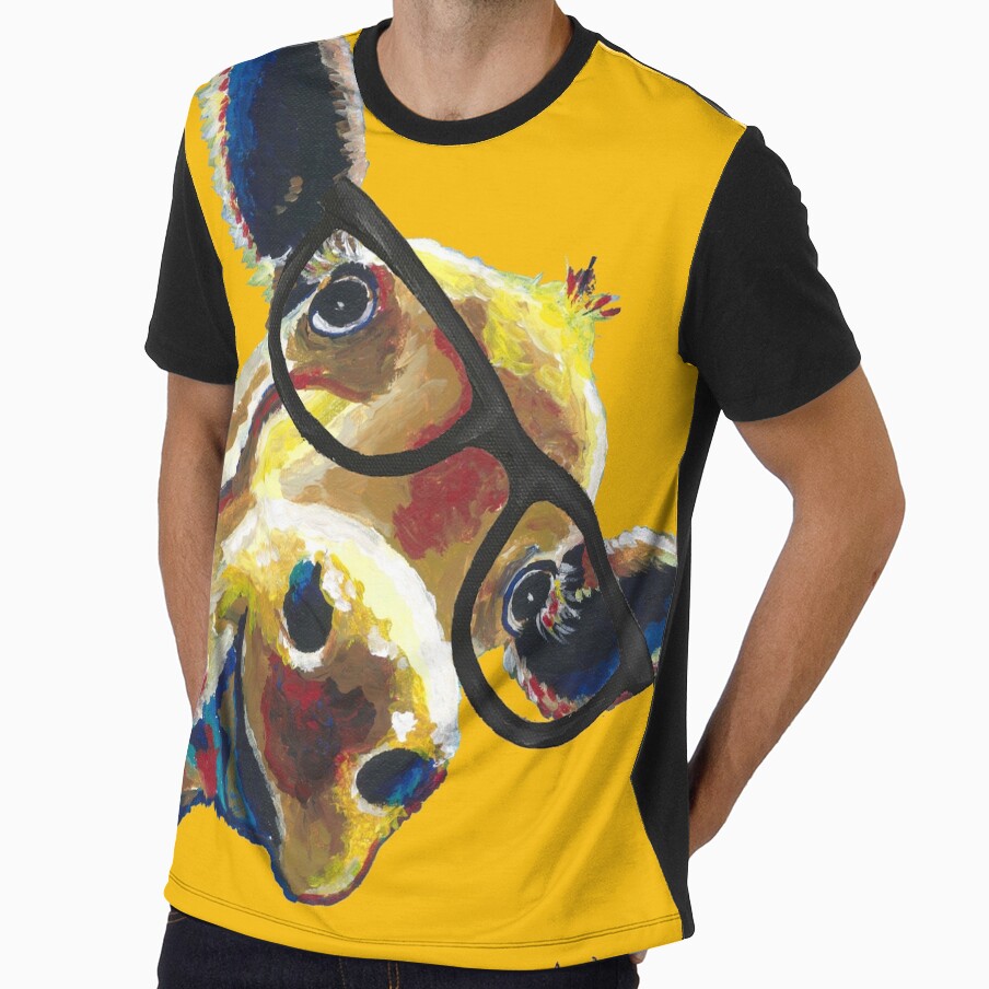Cute Cow Art, colorful with glasses by leekellerart - Adult & Kids T-Shirts, Sweatshirts & Hoodies apparel design preview 1