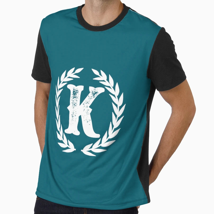 Dark Teal Monogram Letter K T-Shirt - Unique Graphic Men Women - T-Shirt, Sweatshirt, Hoodie