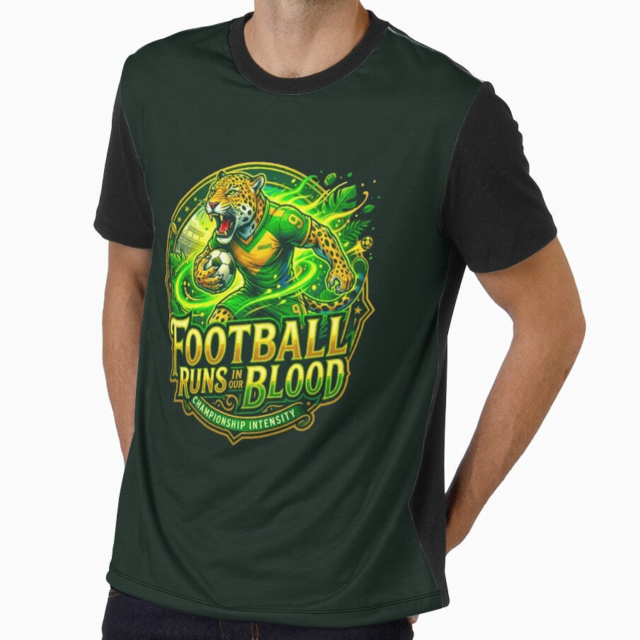 Football Runs In Our Blood Jaguar Mascot World Cup - Adult & Kids T-Shirts, Sweatshirts & Hoodies apparel design preview 1