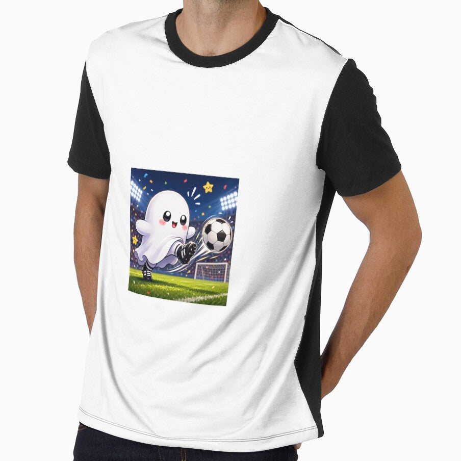 Cute Ghost Playing Football by QuirkNest Studio - Adult & Kids T-Shirts, Sweatshirts & Hoodies apparel design preview 1