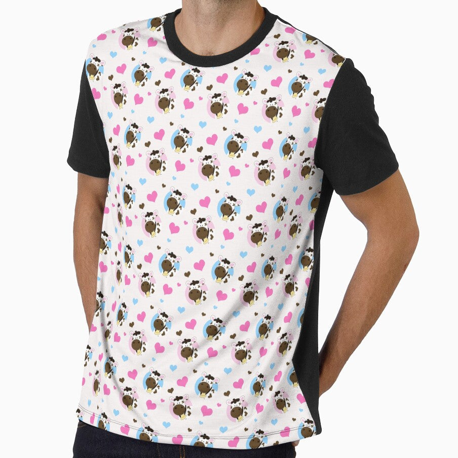 Cute Cow Pattern Pink and Blue Hearts I love Cows by - Adult & Kids T-Shirts, Sweatshirts & Hoodies apparel design preview 1