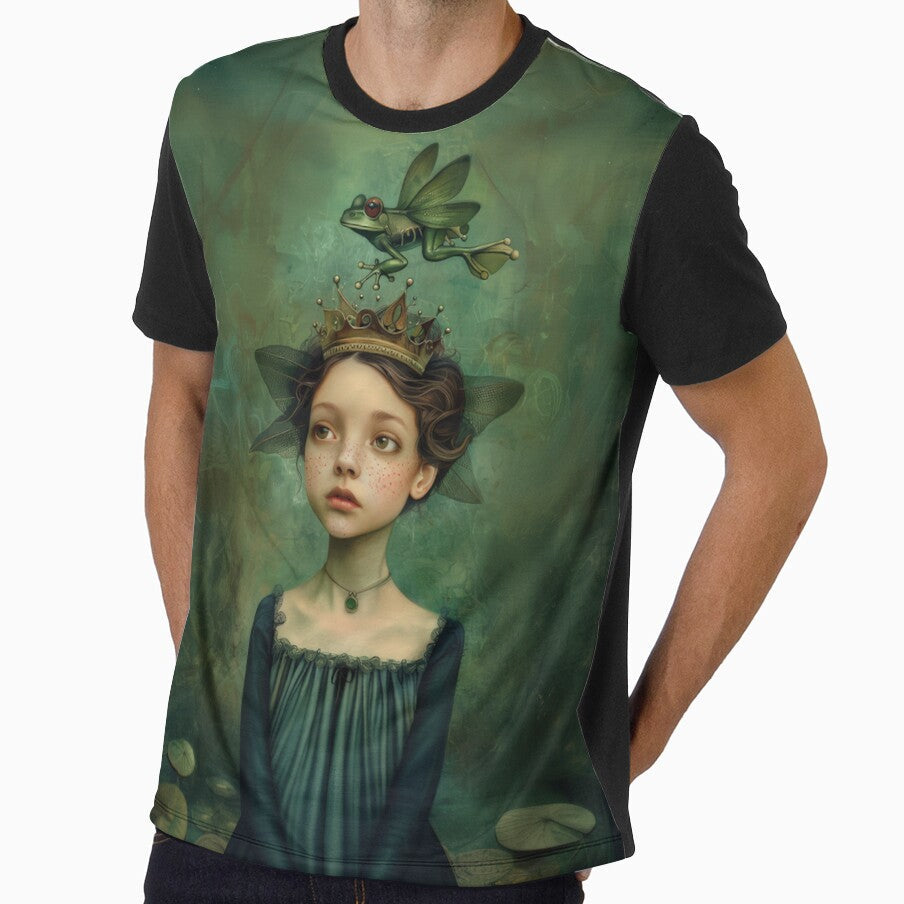 Enchanted Princess with Flying Frog: A Whimsical - Adult & Kids T-Shirts, Sweatshirts & Hoodies apparel design preview 1