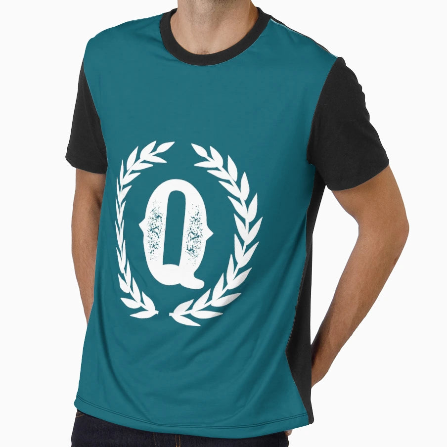 Dark Teal Monogram Letter Q T-Shirt - Fun Novelty Design Men Women - T-Shirt, Sweatshirt, Hoodie