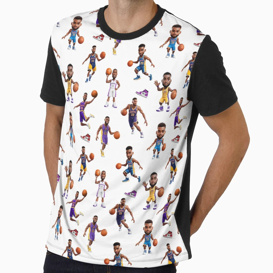 Basketball Players Cartoon Seamless T-Shirt - Minimalist Print for Adults - T-Shirt, Sweatshirt, Hoodie