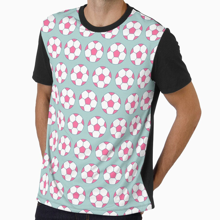 Pink Soccer Ball Pattern On Slate Blue by - Adult & Kids T-Shirts, Sweatshirts & Hoodies apparel design preview 1