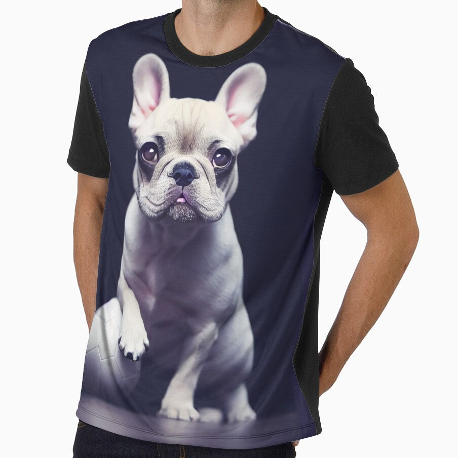 A Cute White French Bulldog with Football (Soccer - Adult & Kids T-Shirts, Sweatshirts & Hoodies apparel design preview 1