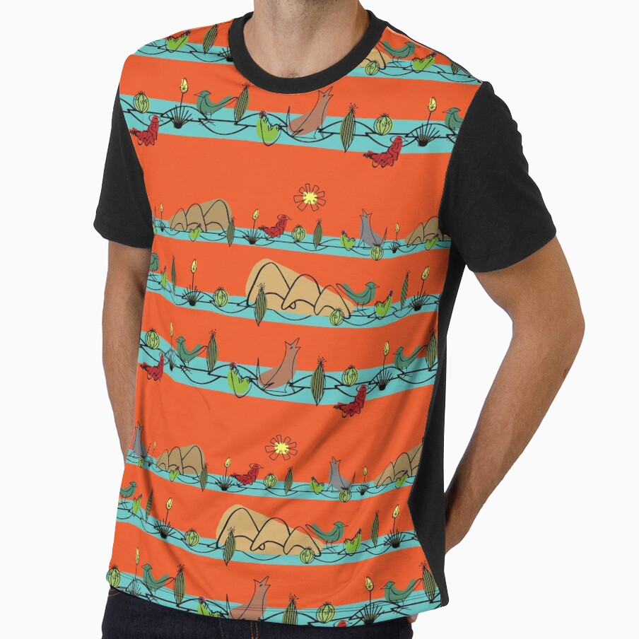 Desert MidMod Aqua on Red Orange by bmfabricdesigns - Adult & Kids T-Shirts, Sweatshirts & Hoodies apparel design preview 1
