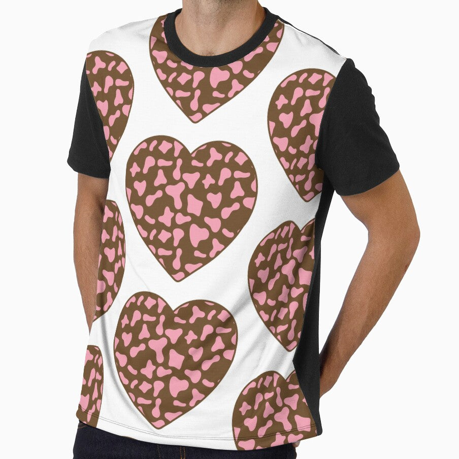 Big Pink Cow Patches on Brown Cowhide Continues Heart - Adult & Kids T-Shirts, Sweatshirts & Hoodies apparel design preview 1