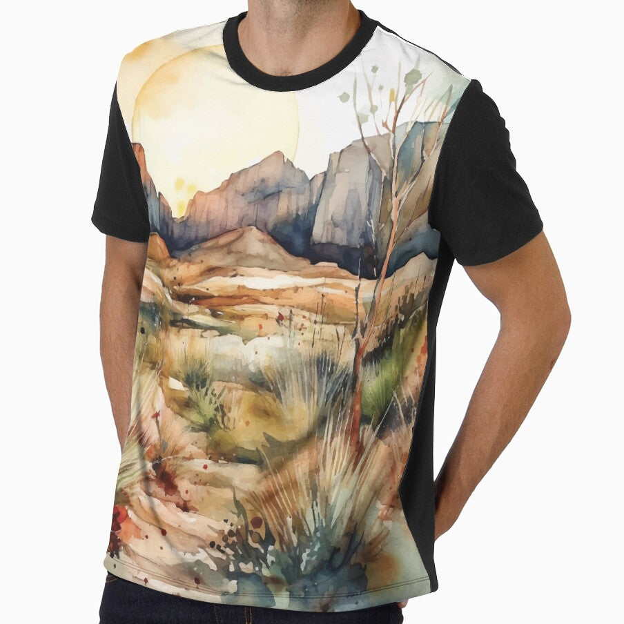 Sunset over Rocky Cliffs Boho Desert Landscape - Adult & Kids T-Shirts, Sweatshirts & Hoodies apparel design preview 1