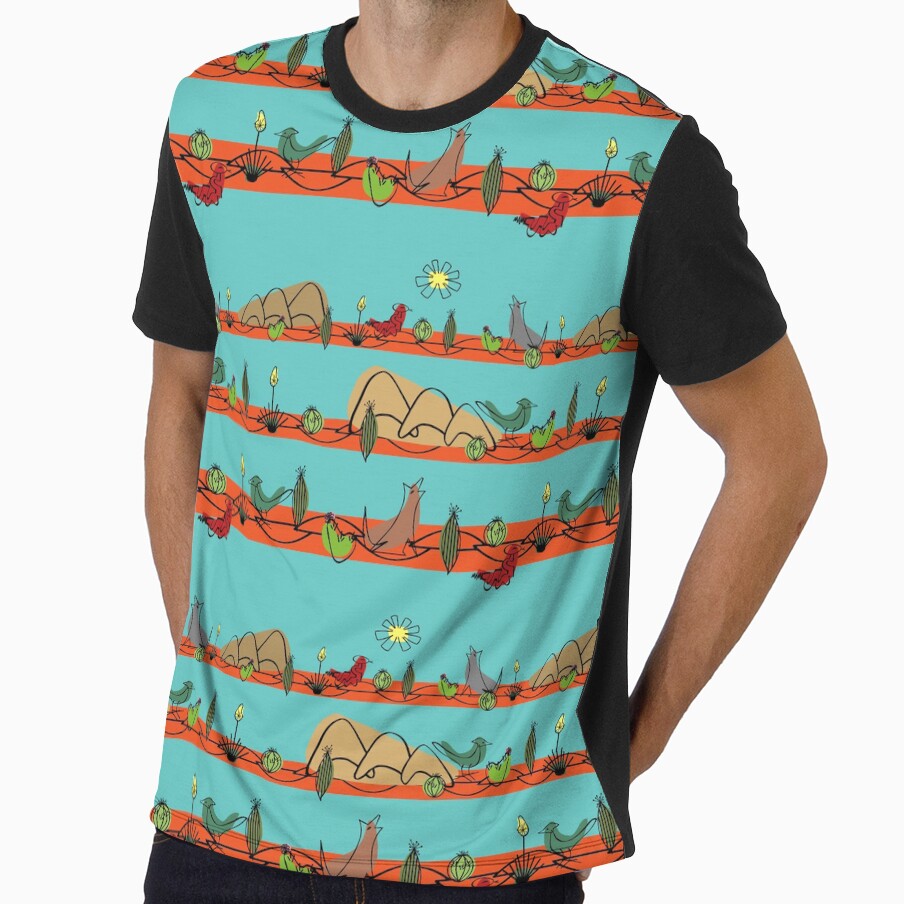 Desert MidMod Red on Aqua by bmfabricdesigns - Adult & Kids T-Shirts, Sweatshirts & Hoodies apparel design preview 1