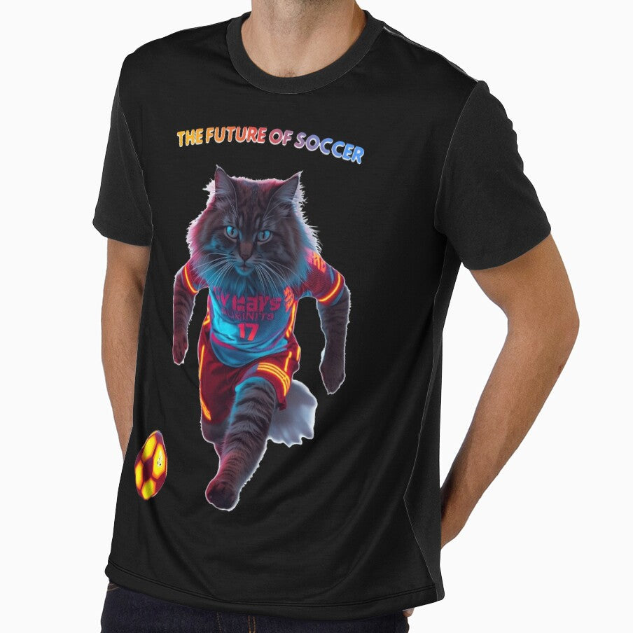Cyberpunk Soccer Cat Neon Football Striker by - Adult & Kids T-Shirts, Sweatshirts & Hoodies apparel design preview 1