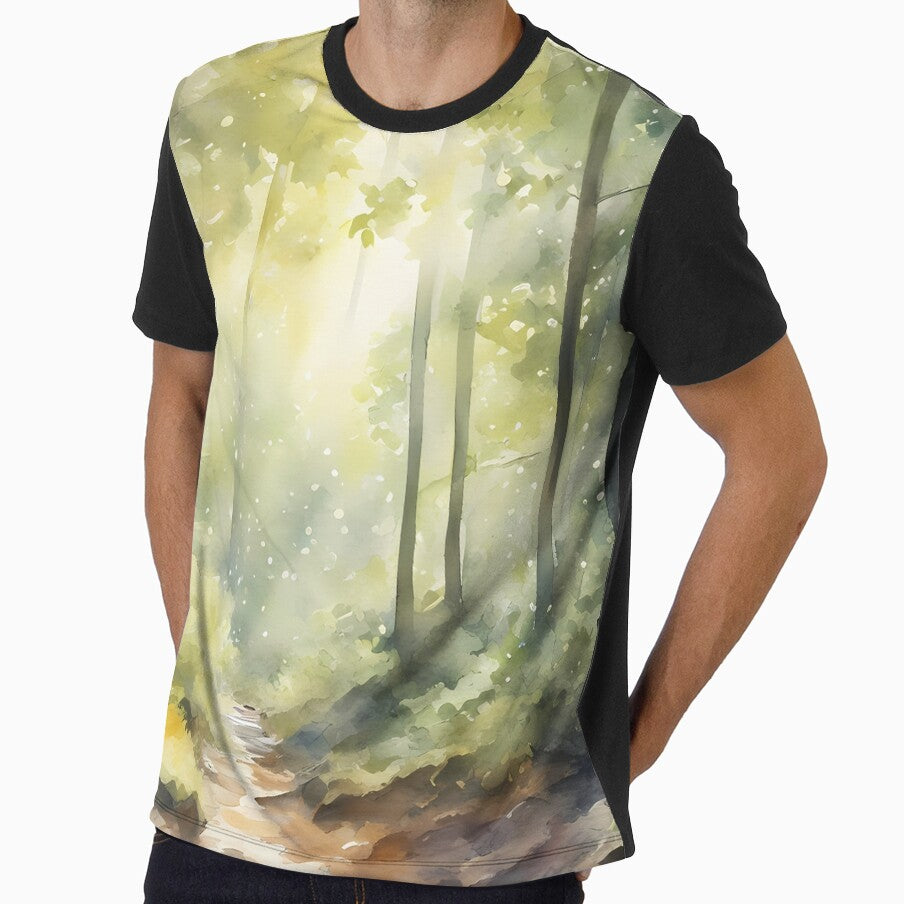 Sunlit Forest Pathway by CalmnessbyChoice - Adult & Kids T-Shirts, Sweatshirts & Hoodies apparel design preview 1