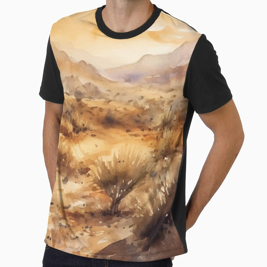 The Desert in Golden Hues Boho Landscape Watercolors - Adult & Kids T-Shirts, Sweatshirts & Hoodies apparel design preview 1