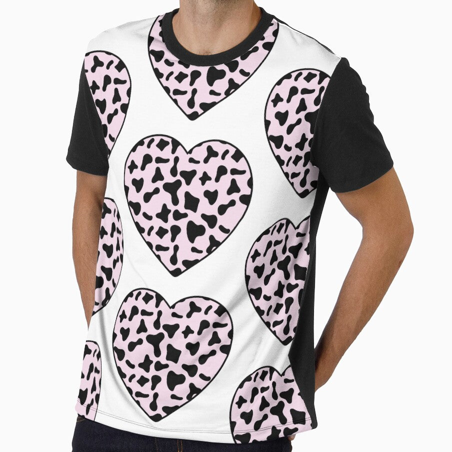 Big Black Cow Patches on Pink Cowhide Continues Heart - Adult & Kids T-Shirts, Sweatshirts & Hoodies apparel design preview 1