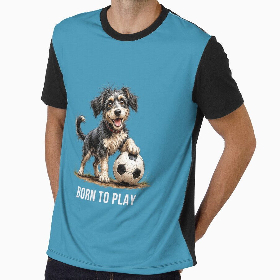 Born to Play Soccer Scruffy Dog Illustration by - Adult & Kids T-Shirts, Sweatshirts & Hoodies apparel design preview 1