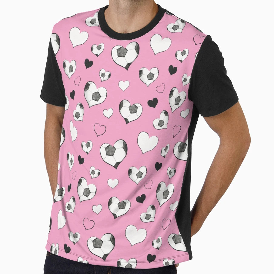 Watercolor Soccer Ball Hearts T-Shirt - Casual Everyday Wear Unisex - T-Shirt, Sweatshirt, Hoodie