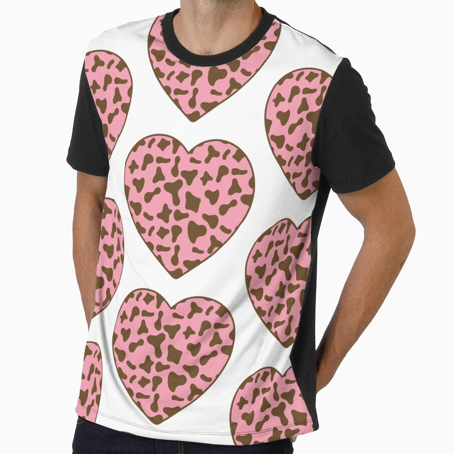 Big Brown Cow Patches on Pink Cowhide Continues Heart - Adult & Kids T-Shirts, Sweatshirts & Hoodies apparel design preview 1