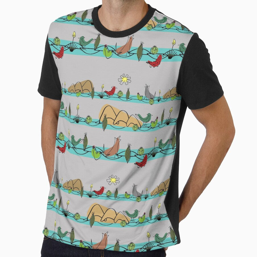 Desert MidMod Aqua on Gray by bmfabricdesigns - Adult & Kids T-Shirts, Sweatshirts & Hoodies apparel design preview 1