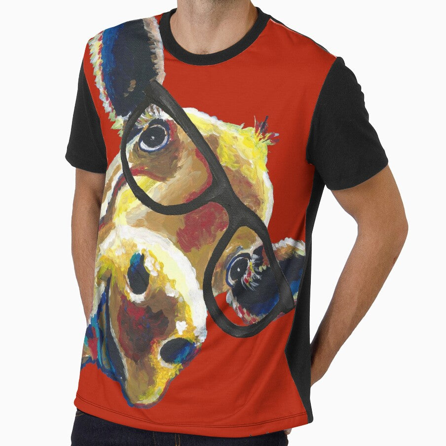 Cute Colorful Cow Art, with glasses by leekellerart - Adult & Kids T-Shirts, Sweatshirts & Hoodies apparel design preview 1