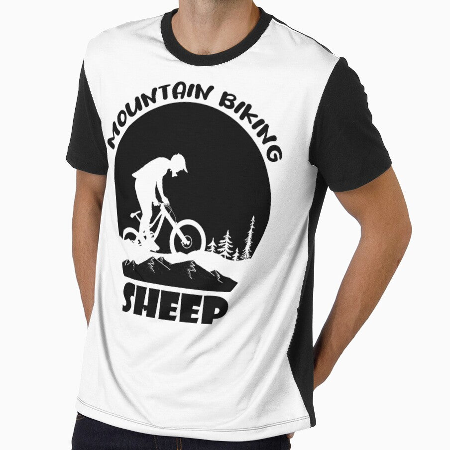 Mountain Biking Sheep Funny Quote Bikes Black White - Adult & Kids T-Shirts, Sweatshirts & Hoodies apparel design preview 1