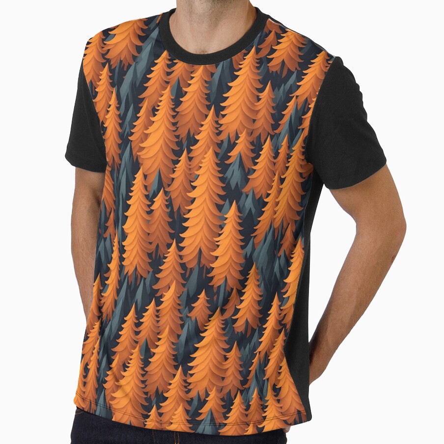 Anime style dark green and orange forest pattern in - Adult & Kids T-Shirts, Sweatshirts & Hoodies apparel design preview 1