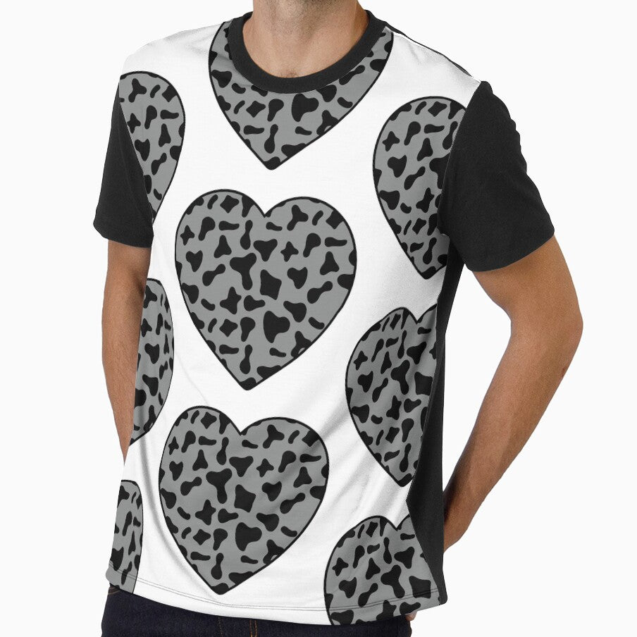 Big Black Cow Patches on Grey Cowhide Continues Heart - Adult & Kids T-Shirts, Sweatshirts & Hoodies apparel design preview 1