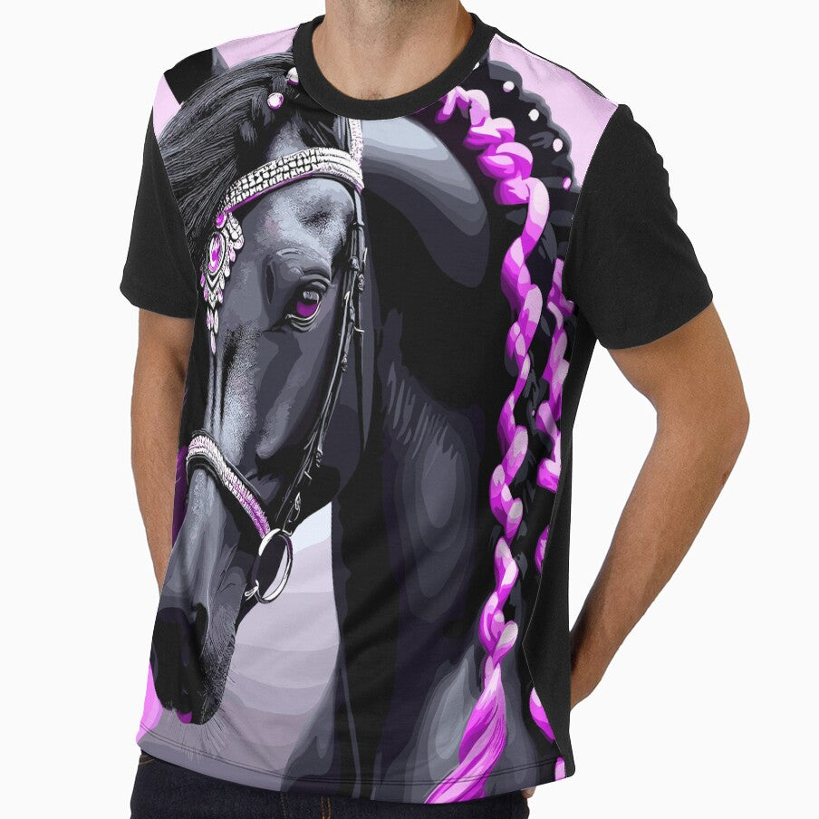 Beautiful Black horse with pink and hair by - Adult & Kids T-Shirts, Sweatshirts & Hoodies apparel design preview 1