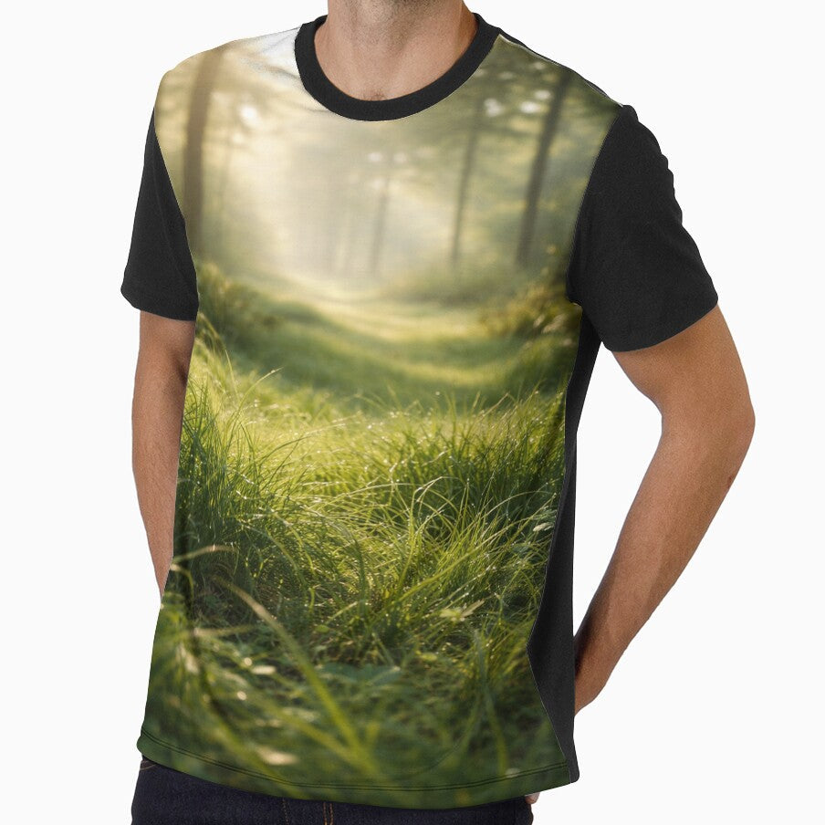 Serene Forest Meadow with Sun Rays Nature Photography - Adult & Kids T-Shirts, Sweatshirts & Hoodies apparel design preview 1