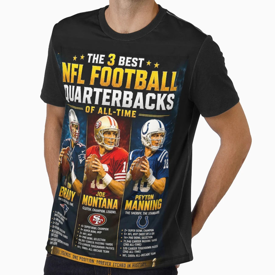 Pro Football 3 Best Quarterbacks Brady T-Shirt - Trendy Graphic Unisex - T-Shirt, Sweatshirt, Hoodie