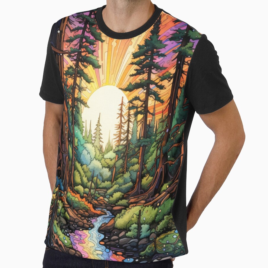 Redwood Forest Psychedelic Art by VisionDuke - Adult & Kids T-Shirts, Sweatshirts & Hoodies apparel design preview 1