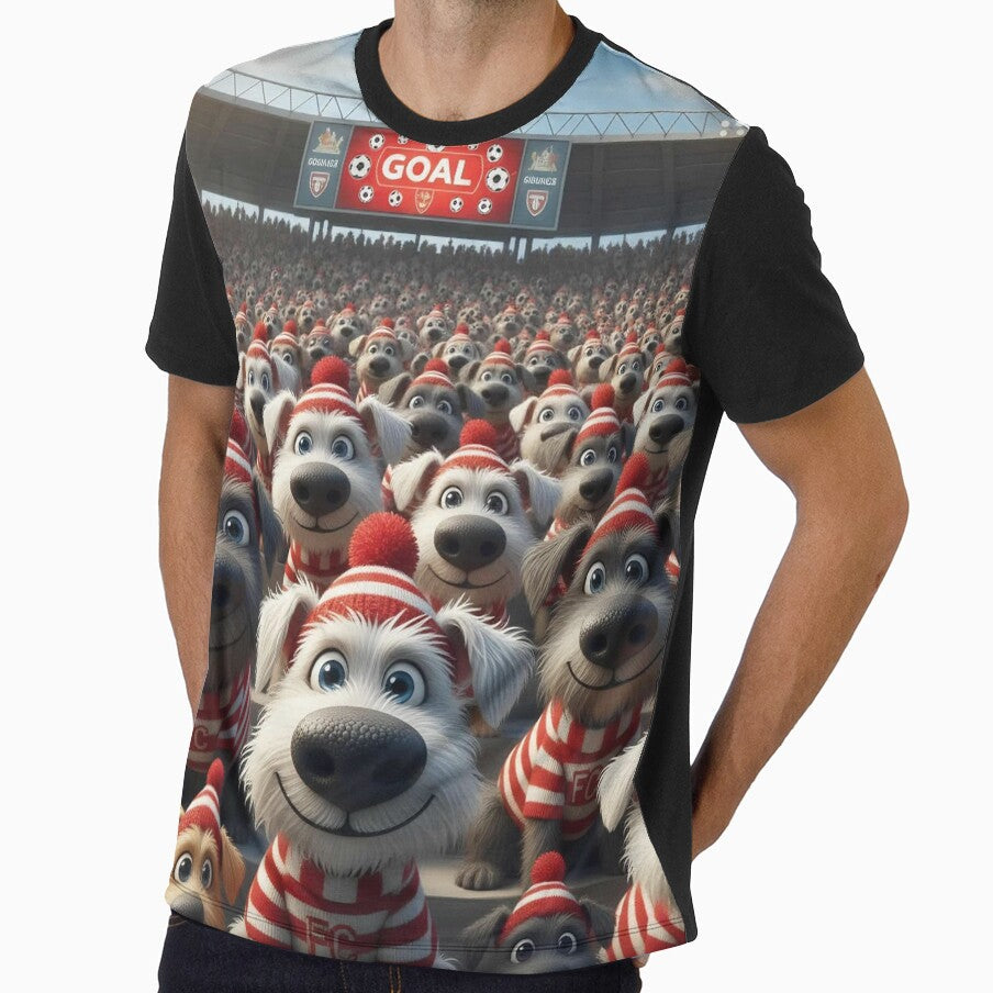 Cute Cartoon Dogs as Soccer Fans in Red Stadium Crowd - Adult & Kids T-Shirts, Sweatshirts & Hoodies apparel design preview 1