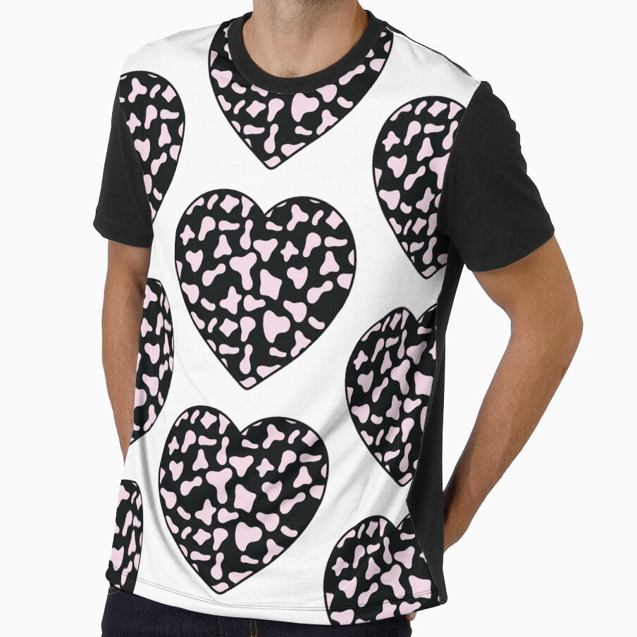 Big Pink Cow Patches on Black Cowhide Continues Heart - Adult & Kids T-Shirts, Sweatshirts & Hoodies apparel design preview 1