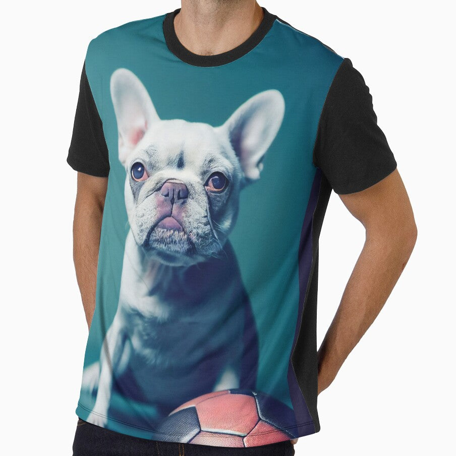 A Cute Grey French Bulldog with Football (Soccer - Adult & Kids T-Shirts, Sweatshirts & Hoodies apparel design preview 1