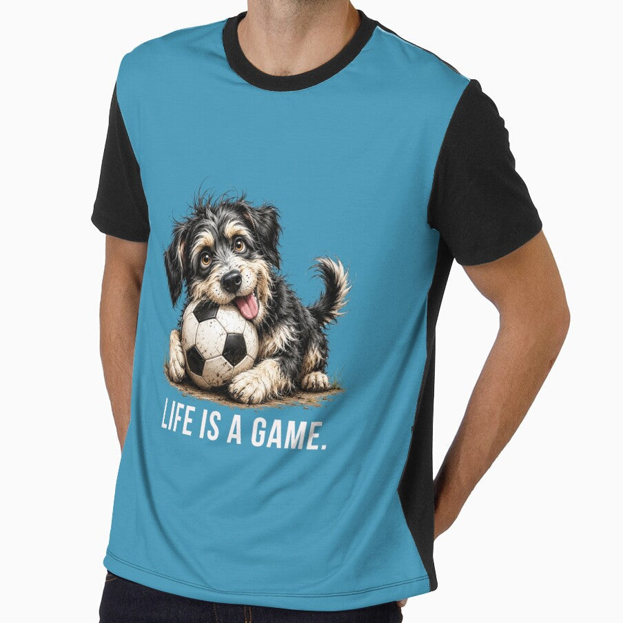 Life is a Game Soccer Scruffy Dog Illustration by - Adult & Kids T-Shirts, Sweatshirts & Hoodies apparel design preview 1